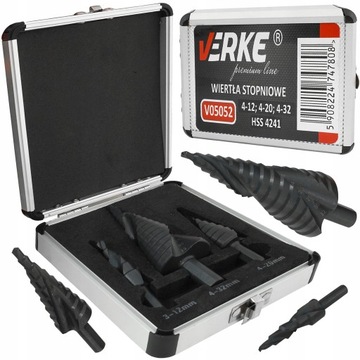 VERKE V05052 НАБОР СТУПЕНЧАТЫХ КОНИЧЕСКИХ СВЕРЛ 3 шт.