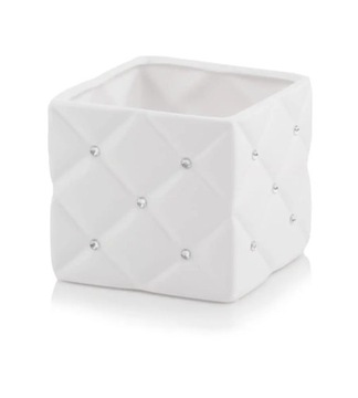 BIAŁA OSŁONKA DONICZKA GLAMOUR - KWADRAT 14X13 CM