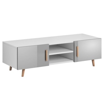 Szafka RTV Biała Loft Pod Telewizor Połysk 140 cm Stolik Do Salonu SWEDEN