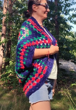 Kardigan kwadratowiec handmade boho hippie