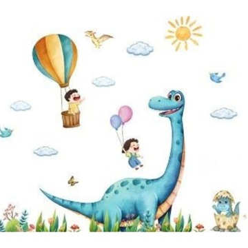 NAKLEJKI NA ŚCIANĘ DLA DZIECI DINOZAUR BALON CHMURKI
