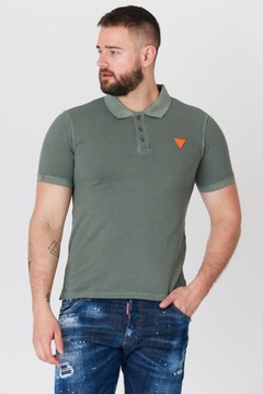 GUESS - Zielona koszulka polo męska z logo r M