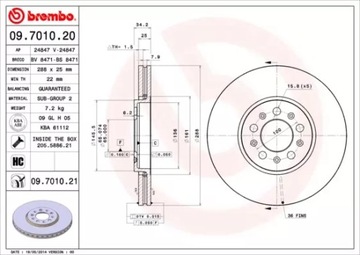 Тормозные диски Brembo спереди 09.7010.21