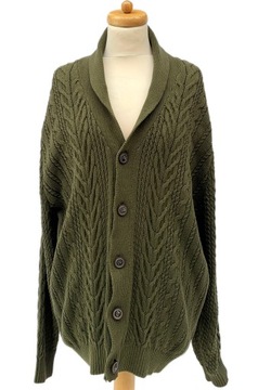 Sweter NOWY Męski Warkocze 2XL Jacamo Guziki Khaki Zielony