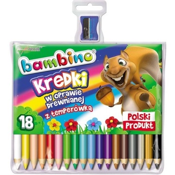 Kredki trójkątne w drewnie BAMBINO 18 kolorów z gl