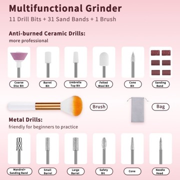 PROFESJONALNA FREZARKA DO PAZNOKCI MANICURE ZESTAW