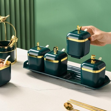 Pudełko na przyprawy Nowoczesny słoiczek na przyprawy Porcelanowa cukiernica Cztery puszki Zielone