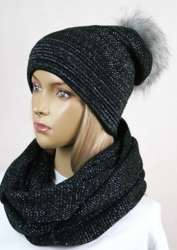 KOMPLET CZAPKA + KOMIN SZAL pompon # 09