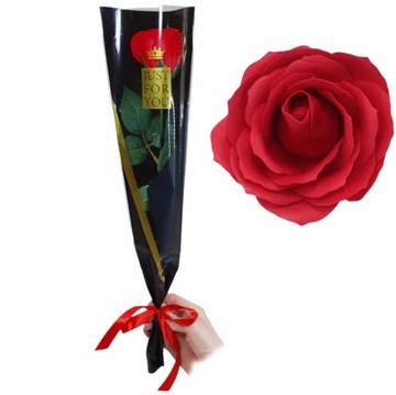 Bukiet róża mydlana jak żywa 43 cm czerwona flower box elegancki PREZENT
