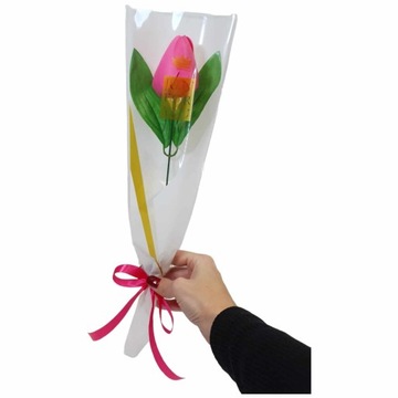 Bukiet tulipan mydlany jak żywy 40 cm różowy flower box elegancki PREZENT