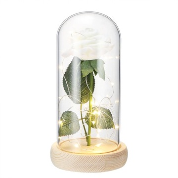 BIAŁA SZTUCZNA WIECZNA RÓŻA W SZKLE SZKLANEJ KOPULE PREZENT NA DZIEŃ MATKI