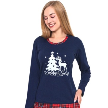 ЖЕНСКАЯ РОЖДЕСТВЕНСКАЯ ХЛОПКОВАЯ ПИЖАМА, ДЛИННЫЙ РУКАВ, С ПОЛЬСКОЙ НАПИСЬЮ Merry CHRISTMAS
