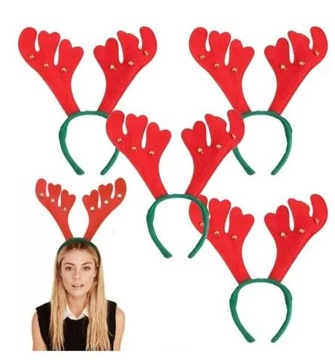 4X ŚWIĄTECZNA OPASKA ROGI RENIFER CZERWONOSY RUDOLF DZWONEK MIKOŁAJKI 35cm