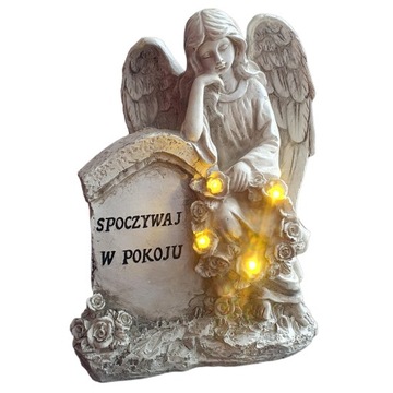 ZNICZ elektroniczny DUŻA figurka ANIOŁ LED ANIOŁEK NA GRÓB świecąca napis