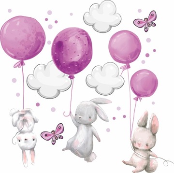 KRÓLICZKI BALONY NAKLEJKI NA ŚCIANĘ 100x200cm