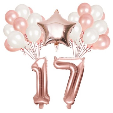 ZESTAW BALONY 17 URODZINY ROSE GOLD PERŁOWE 17 ROCZNICA ŚLUBU