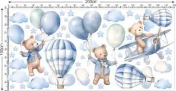 Наклейка на стену Плюшевые мишки Воздушные шары Аэроплан 100x200cm MC29