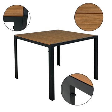 ALUMINIOWY STÓŁ OGRODOWY ALLEN 90x90 NA TARAS Z BLATEM POLYWOOD DREWNO