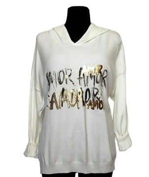 BLUZA SWETEREK włoski SWETER + kaptur ASYMETRYCZNA bluzka OVERSIZE złoto