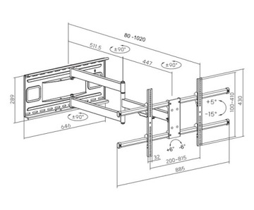 Длинный кронштейн для телевизора 102 см. Вешалка для телевизора, 43–80 дюймов, очень прочная.
