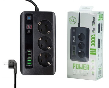 PRZEDŁUŻACZ LISTWA ZASILAJĄCA 3 Gniazda 5 USB/-C