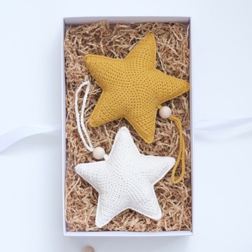 Gwiazdki Szydełkowe Na Choinkę, Dekoracja Pokoju, Prezent Baby Shower 2szt
