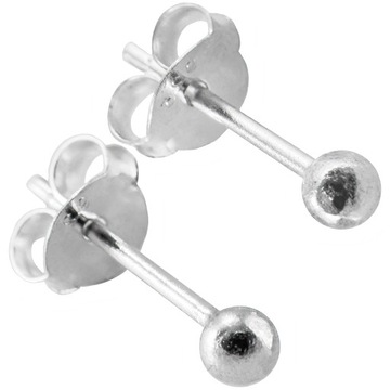 Kolczyki kulki kulka 3 mm sztyfty srebro 0,925