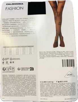 Calzedonia rajstopy welurowe napisy wzory tatuaż 30den czarny 4/L