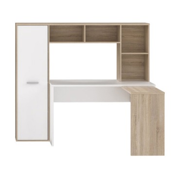 Угловой письменный стол с полкой NET106 ERBB541, белый/дуб Сонома, FORTE, FREE
