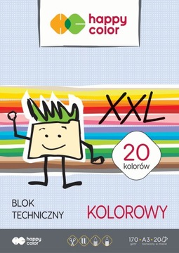 Blok techniczny kolorowy A3, 170g/m2, 20 kolorów