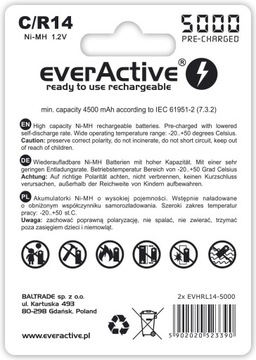 2x everActive R14 C 5000 мАч с технологией ENELOOP