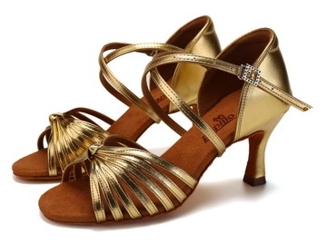 BUTY DO TAŃCA TANECZNE POŁYSKUJĄCE ZŁOTE 7,5cm