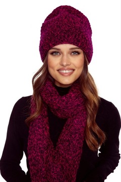 SZALIK CZAPKA BEANIE KOMPLET DAMSKI KOBIECY 30% MOHER BORDO BORDOWY