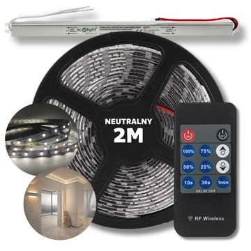 ZESTAW 2m Taśma pasek listwa LED SMD biały neutralny zasilacz + pilot 12V