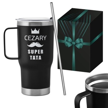 Kubek Termiczny ze Słomką do Kawy Herbaty z Grawerem 600ml Prezent dla Taty