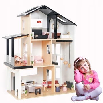 NOWOCZESNY DUŻY DREWNIANY DOMEK DLA LALEK MODERN LOFT WILLA DLA DZIECI