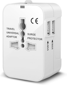 PRZEJŚCIÓWKA USA UK EU AUS ADAPTER SIECIOWY PODRÓŻNY WIELOFUNKCYJNY + 2xUSB