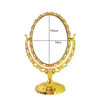 Настольное косметическое зеркало. Двусторонняя настольная подставка в стиле ретро. Золотое круглое зеркало.