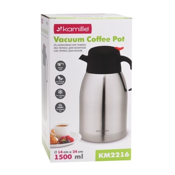 ТЕРМОС-КУВШИН ДЛЯ КОНФЕРЕНЦИЙ, ЛЕГКАЯ СТАЛЬ, ПРАКТИЧЕСКАЯ КАМИЛЛА 1,5 Л.