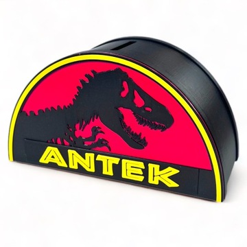 Kajawis Skarbonka dla dzieci Z IMIENIEM dinozaur w stylu JURASSIC 3D EKO