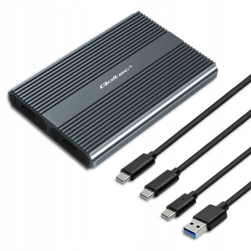 Корпус/карман Qoltec для SSD-накопителя M.2 | САТА | НВМе | USB-C | ДВОЙНОЙ 2 х 2Т