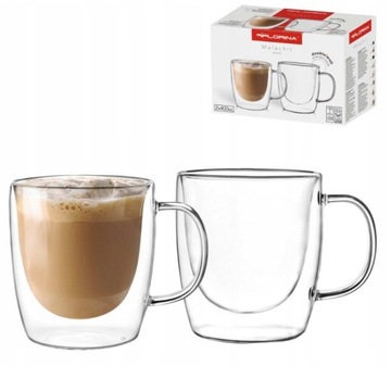 SZKLANKI TERMICZNE MALACHIT DO KAWY LATTE 2SZT 400ML Z UCHEM NEW