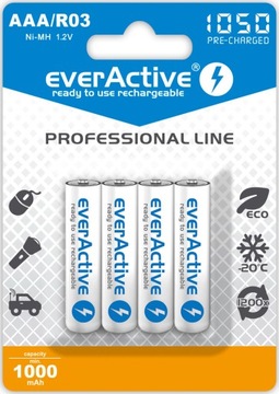 4 БАТАРЕИ R03/AAA R3 LR03 LR3 1050 мАч NiMH EverActive АККУМУЛЯТОРНАЯ БАТАРЕЯ