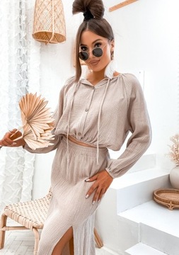 ЖЕНСКИЙ ЛЕТНИЙ МИСЛИНОВЫЙ КОМПЛЕКТ, БЛУЗКА И ЮБКА PL PROD PREMIUM БЕЛЫЙ L/XL