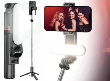 Selfie Stick MONOPOD WEBSITE PHOTO HANDLING WITH INCLUDED LED LAMP BT