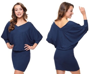 Luźna sukienka nietoperz kimono z dekoltem w serek, S/M
