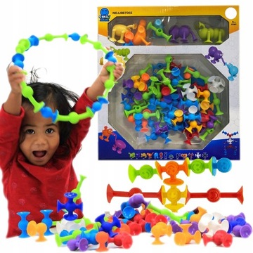 KONSTRUKCYJNE PRZYSSAWKI KLOCKI SILIKONOWE 54PCS