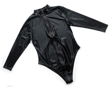 LOVEHONEY 3XL 4XL CZARNE EROTYCZNE BODY ROZSUWANY KROK ZAMEK SEXY WET LOOK