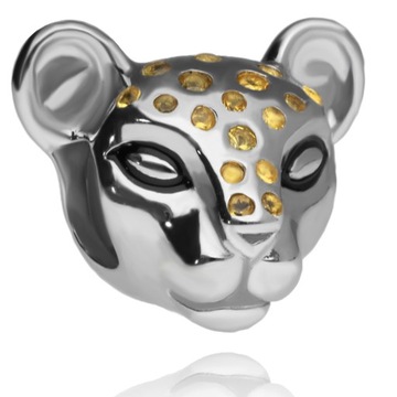SREBRNY BEADS CHARMS PANTERA LWICA Z CYRKONIAMI