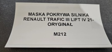 KAPOTA KRYT MOTORU RENAULT TRAFIC III FACELIFT IV 21- ORIGINÁLNÍ
